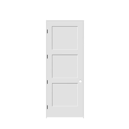 Codel Doors 32" x 96" x 1-3/8" Primed 3-Panel Equal Panel Interior Shaker 4-9/16" RH Prehung Door w/Black Hinges 2880pri8433RH1D4916